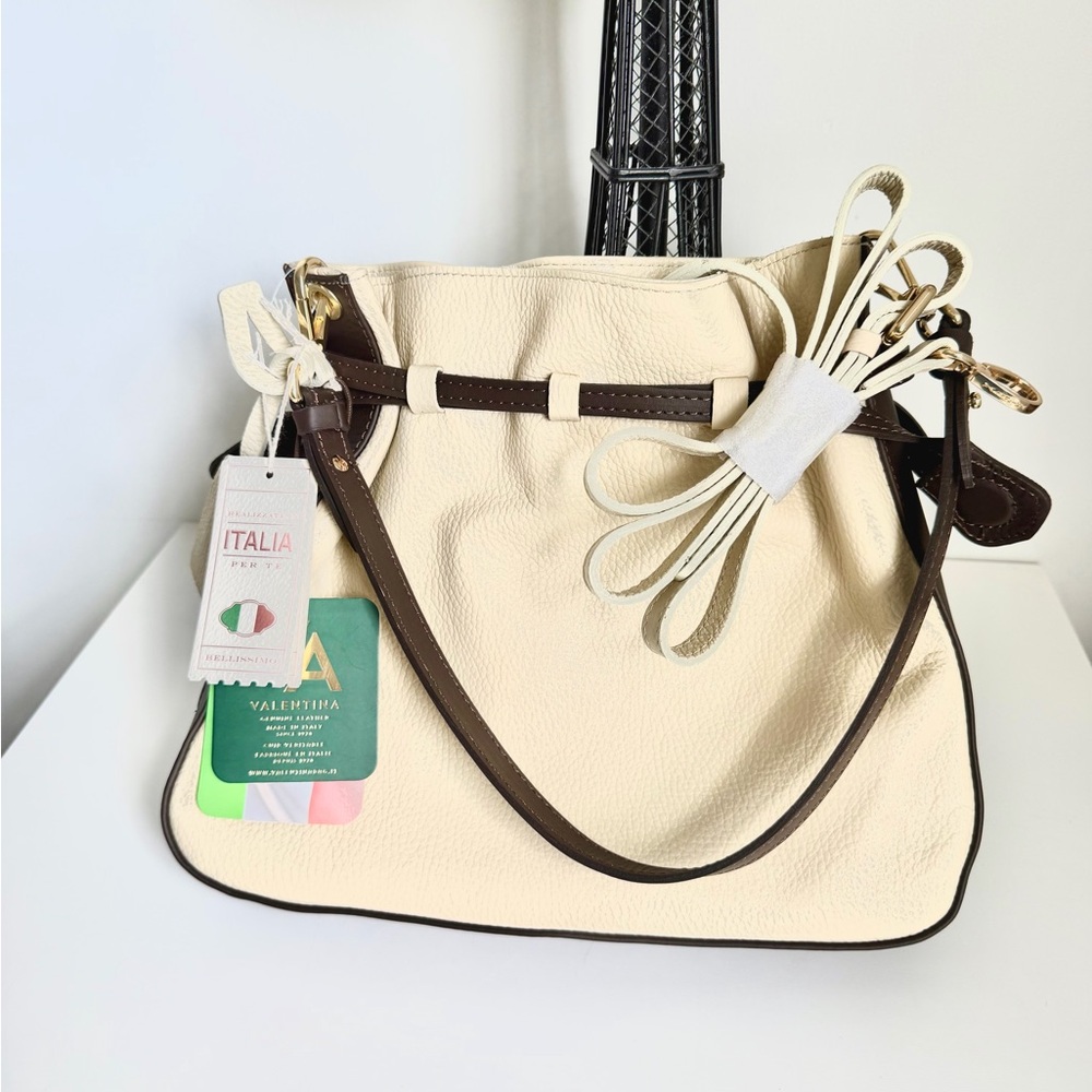 Valentina Cream and Brown Shoulder Bag - Picture 4 of 9